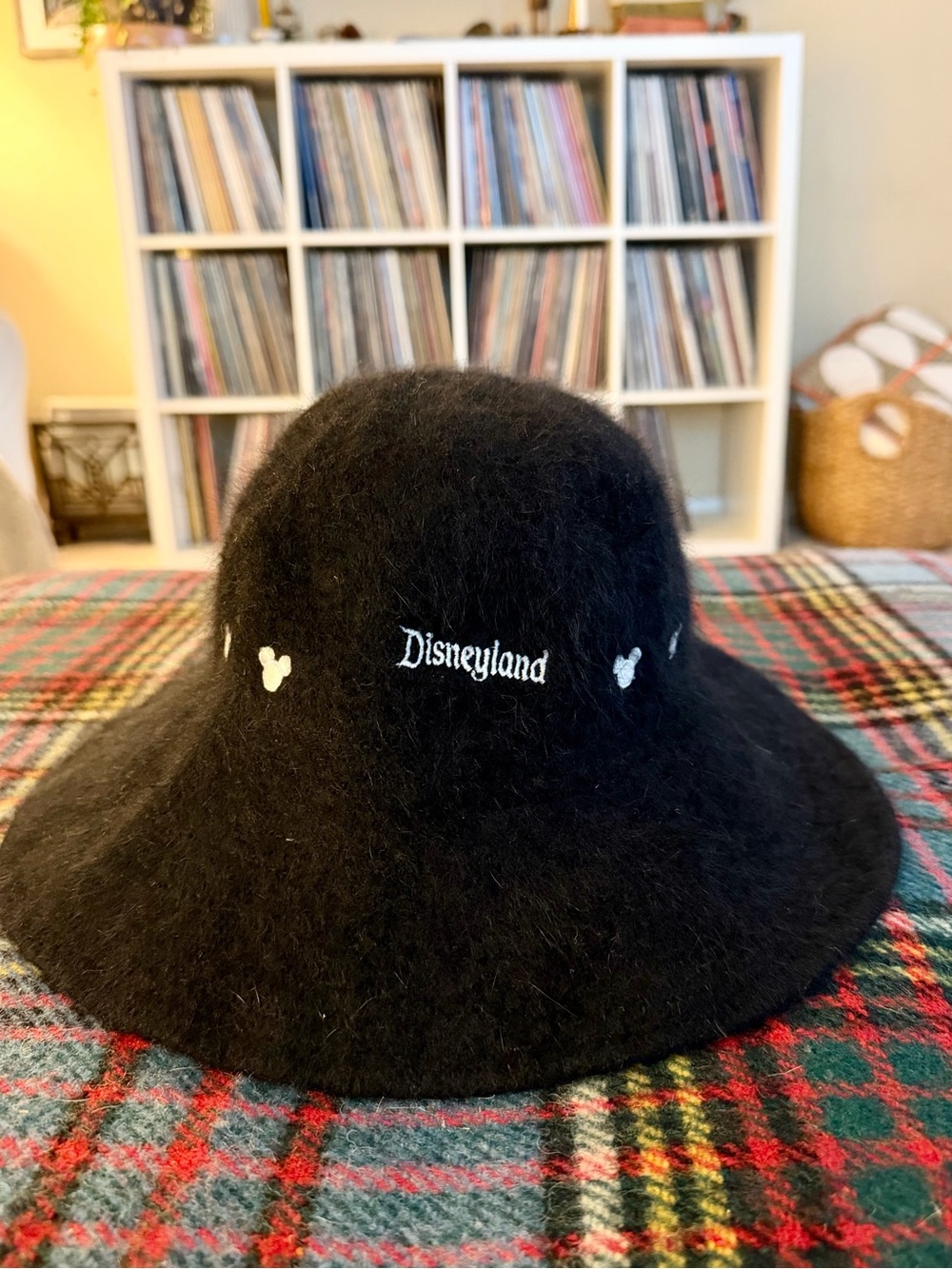 Y2K Disneyland Resort Black Rabbit Hair Wool Blend Fuzzy Bucket Hat